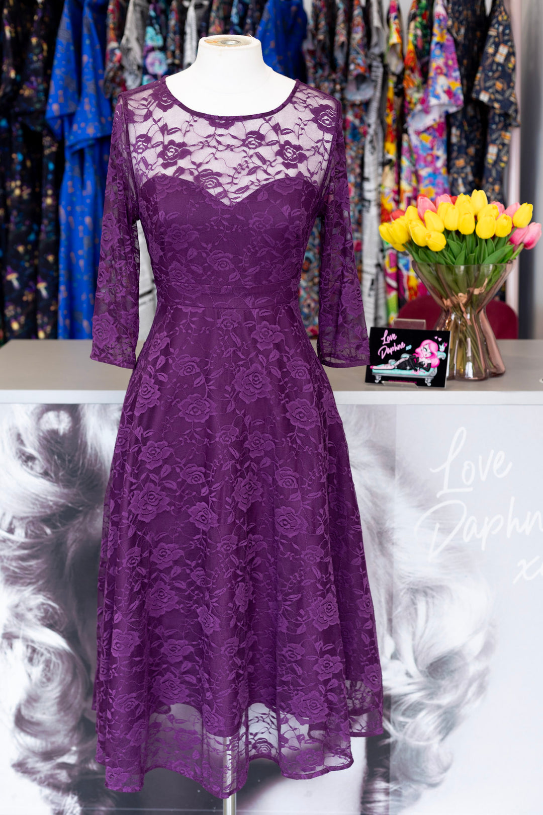 Madeline Long Sleeve Lace Dress in Purple