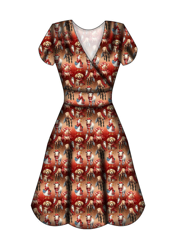 Maeve Swing Dress - Farmyard Christmas - Preorder for dispatch 28th of October