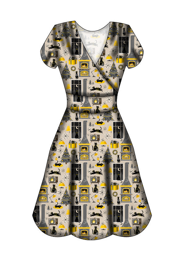 Maeve Swing Dress - Retro Cats Christmas - Preorder for dispatch 28th of October