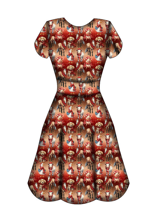 Maeve Swing Dress - Farmyard Christmas - Preorder for dispatch 28th of October