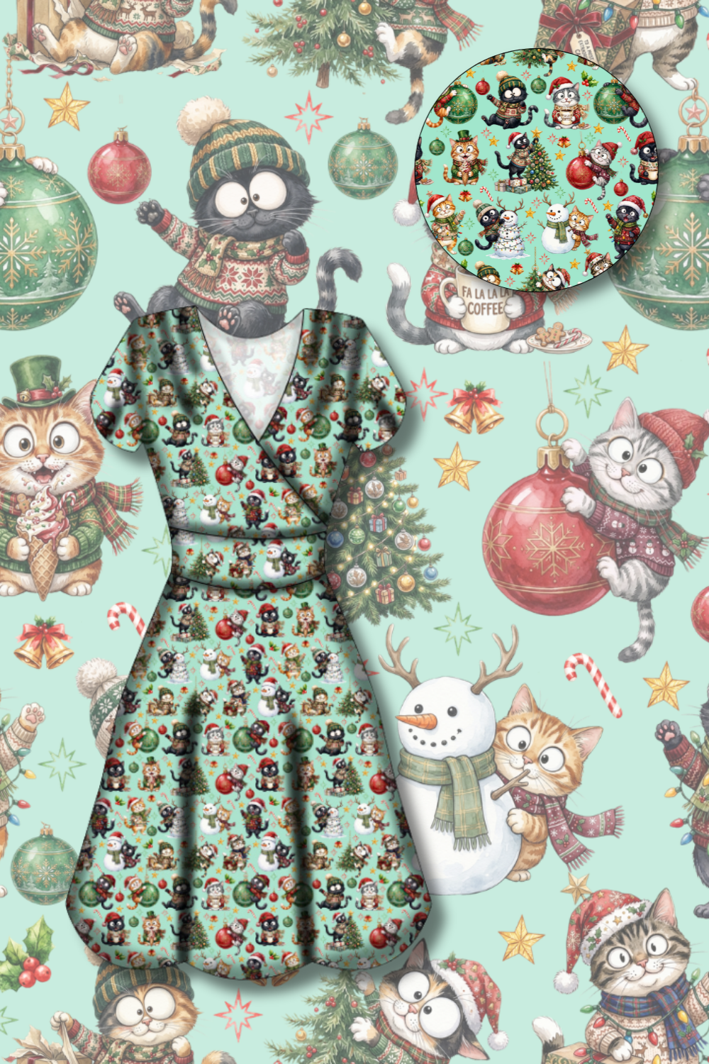 PREORDER - Maeve Swing Dress - Festive Felines - Estimated dispatch date 29th of October