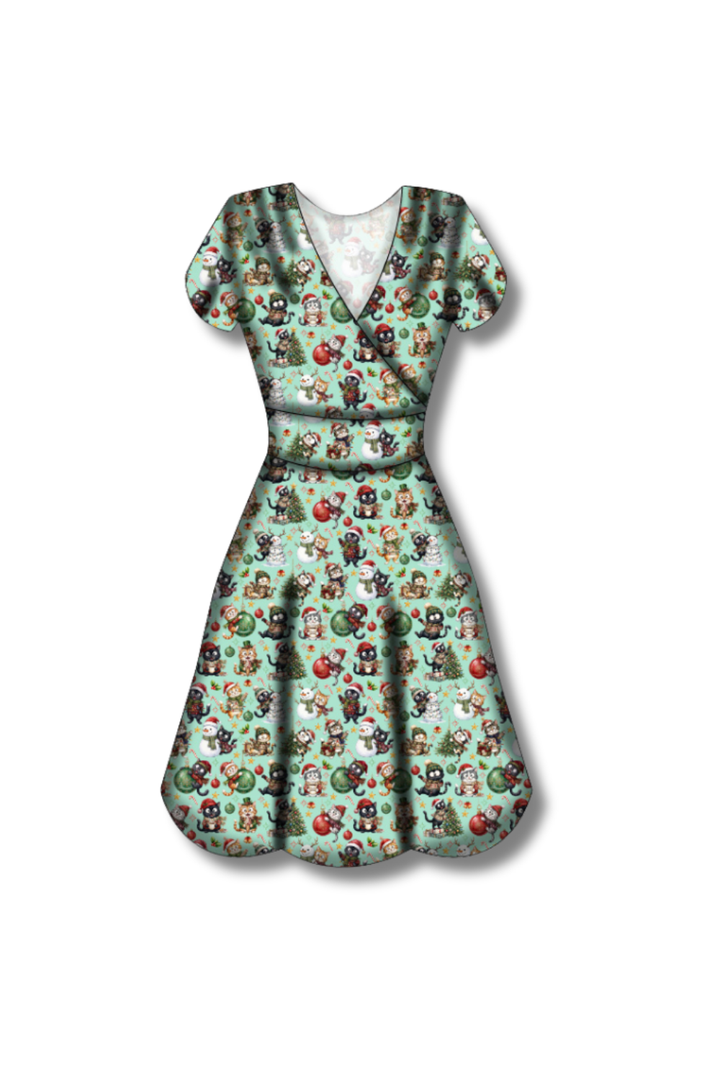 PREORDER - Maeve Swing Dress - Festive Felines - Estimated dispatch date 29th of October
