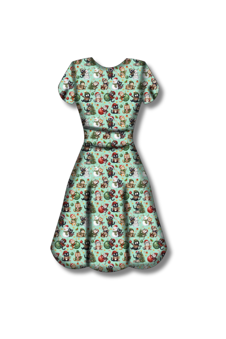 PREORDER - Maeve Swing Dress - Festive Felines - Estimated dispatch date 29th of October