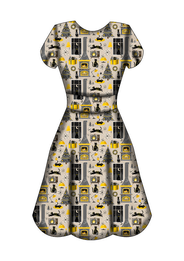 Maeve Swing Dress - Retro Cats Christmas - Preorder for dispatch 28th of October
