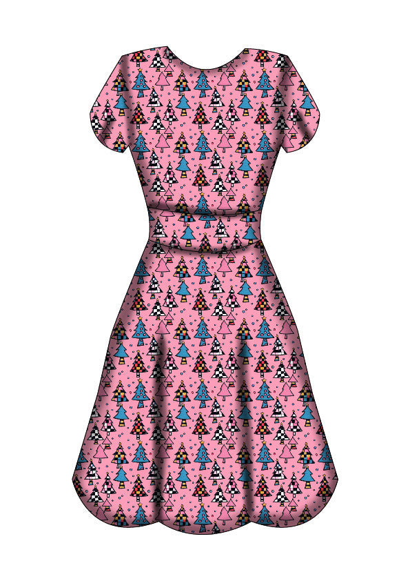 Maeve Swing Dress - Retro Christmas Trees - Preorder for dispatch 28th of October