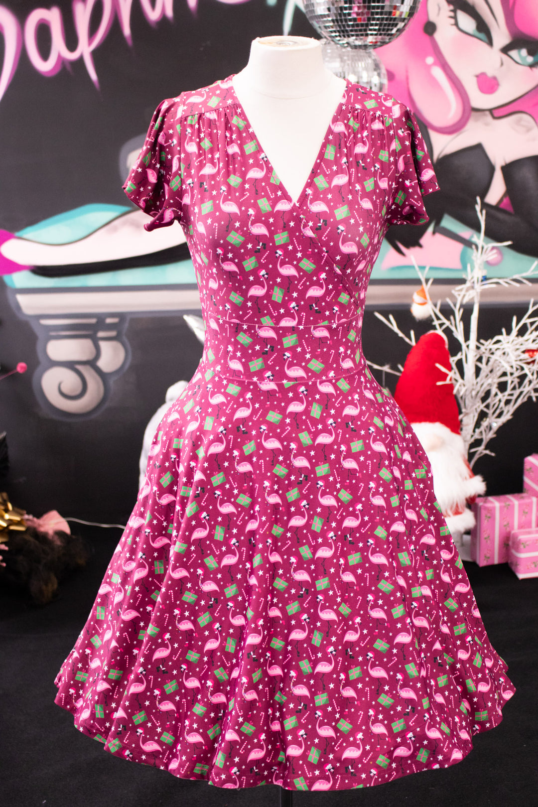 PREORDER - Maeve Swing Dress - Flamingo Christmas - Estimate dispatch 10th of December