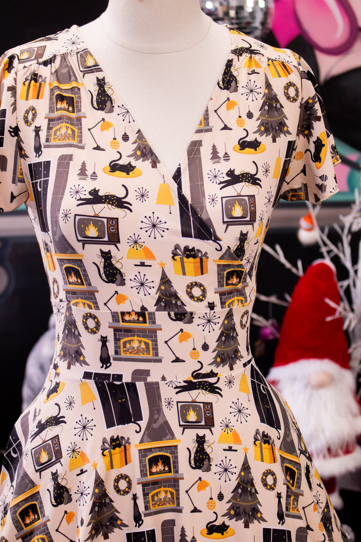 PREORDER - Maeve Swing Dress - Retro Cats Christmas - Estimate dispatch 10th of December