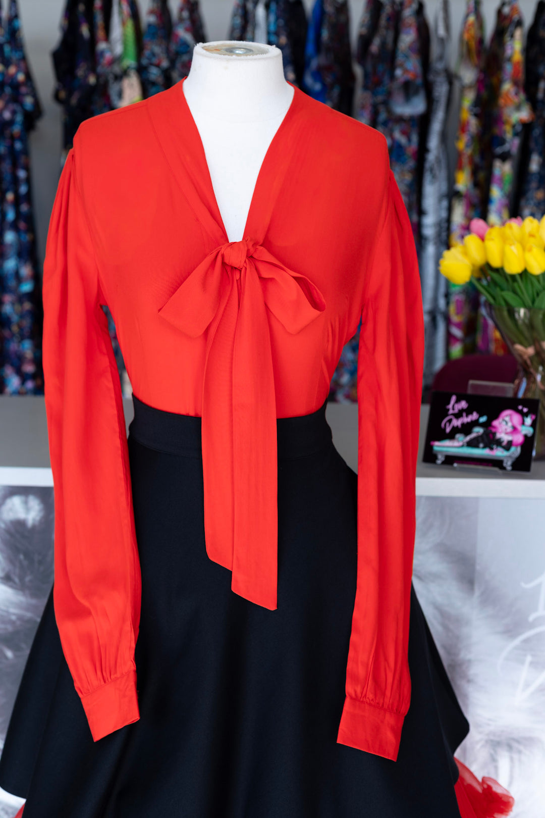 Margaret Scarlet Charm Bow-Tie Blouse