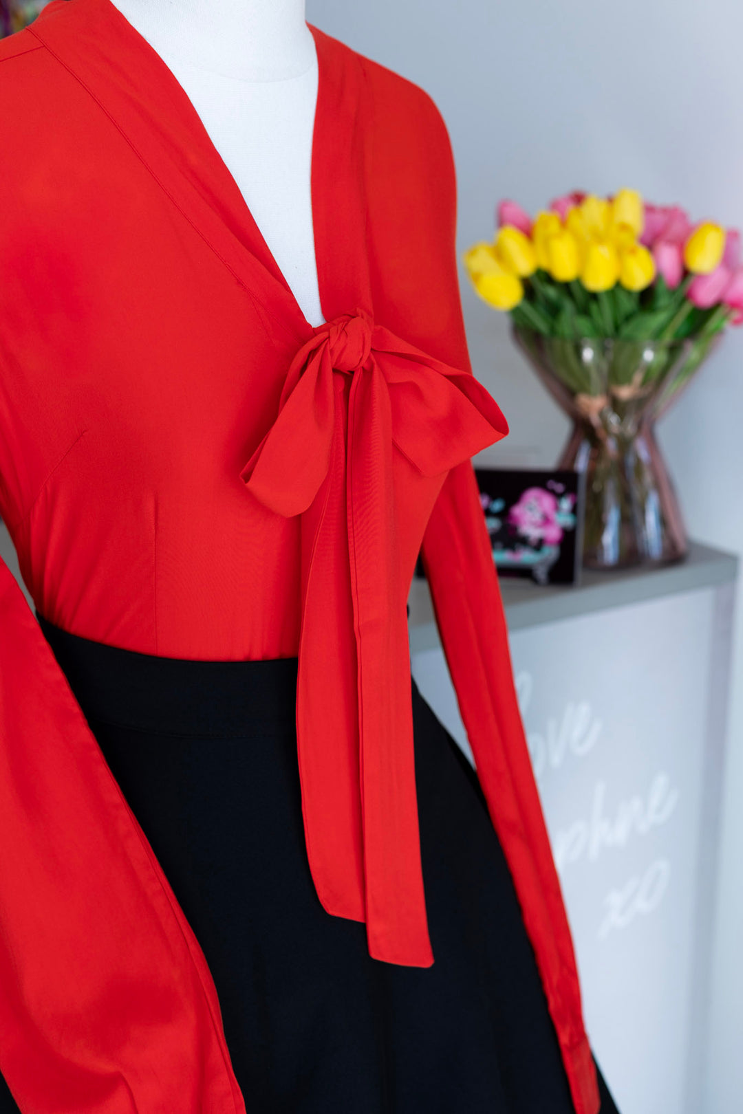 Margaret Scarlet Charm Bow-Tie Blouse