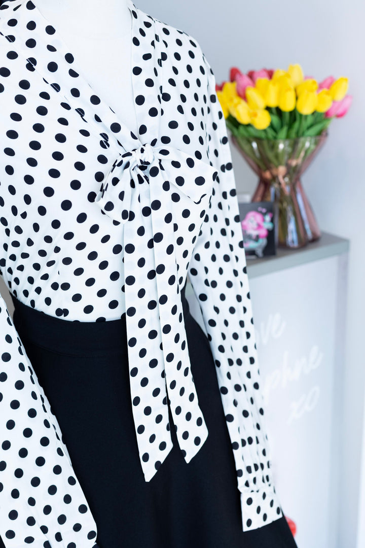 Margaret White Polka Bow-Tie Blouse