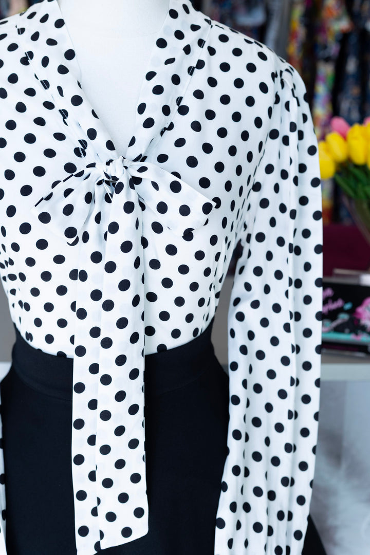 Margaret White Polka Bow-Tie Blouse