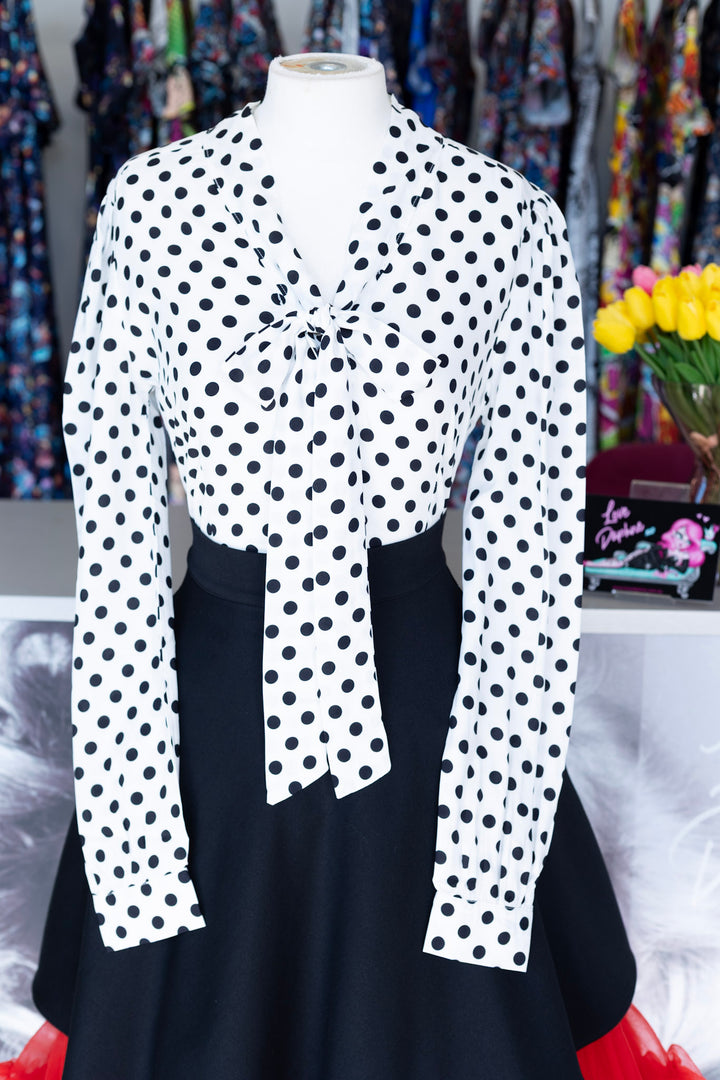 Margaret White Polka Bow-Tie Blouse