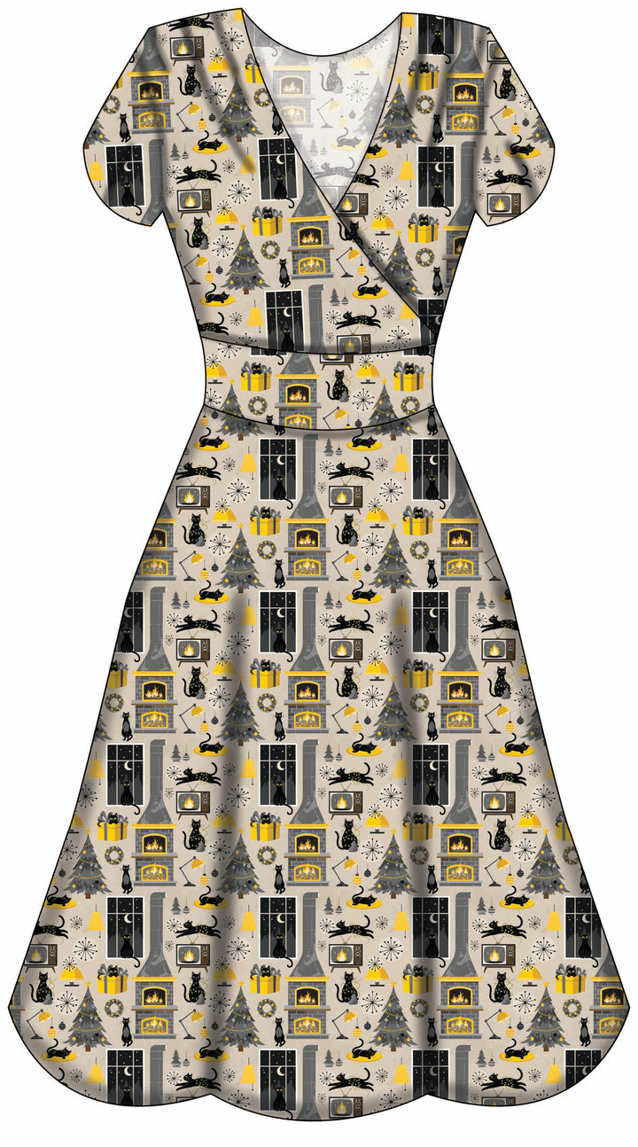 Mimi Swing Dress - Retro Cats Christmas - Preorder for dispatch 28th of October