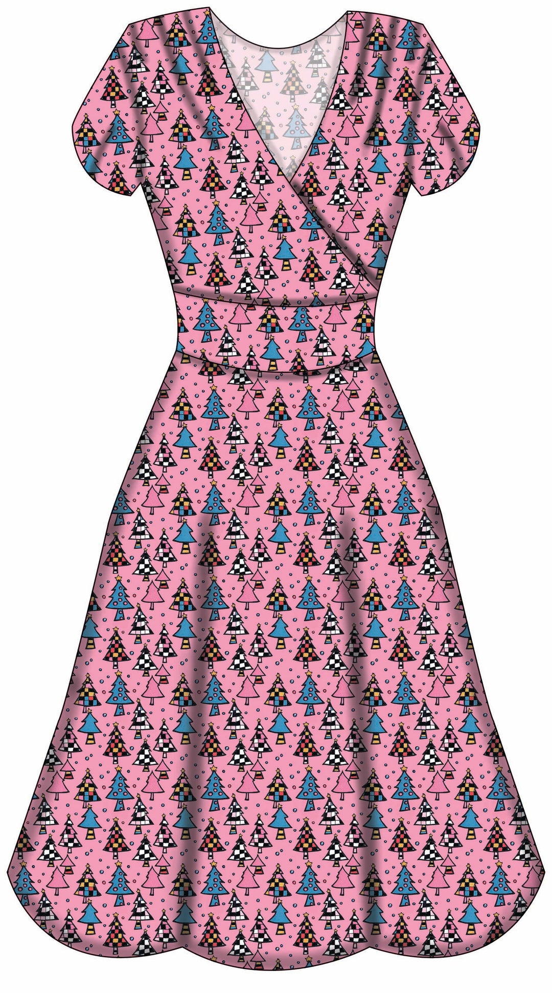 Mimi Swing Dress - Retro Christmas Trees - Preorder for dispatch 28th of October