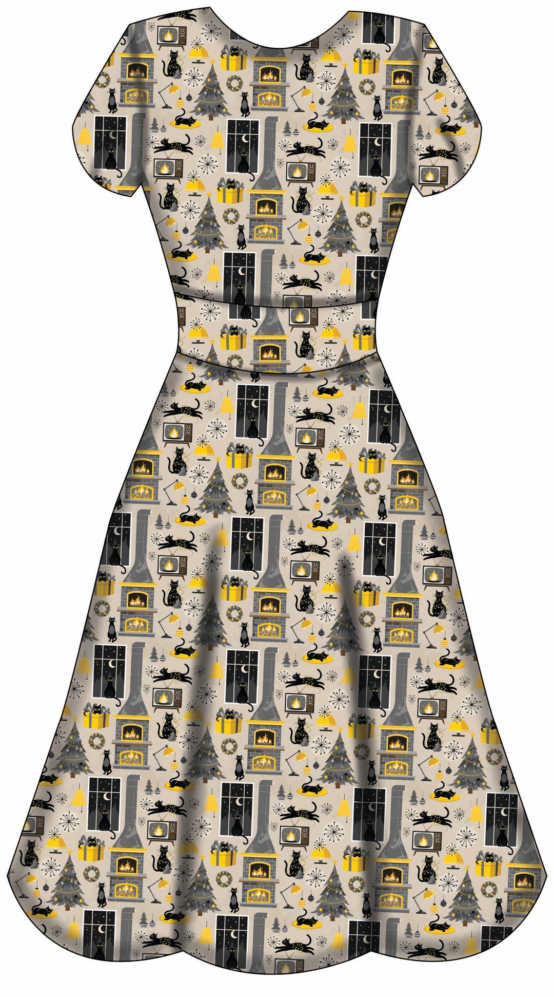 Mimi Swing Dress - Retro Cats Christmas - Preorder for dispatch 28th of October