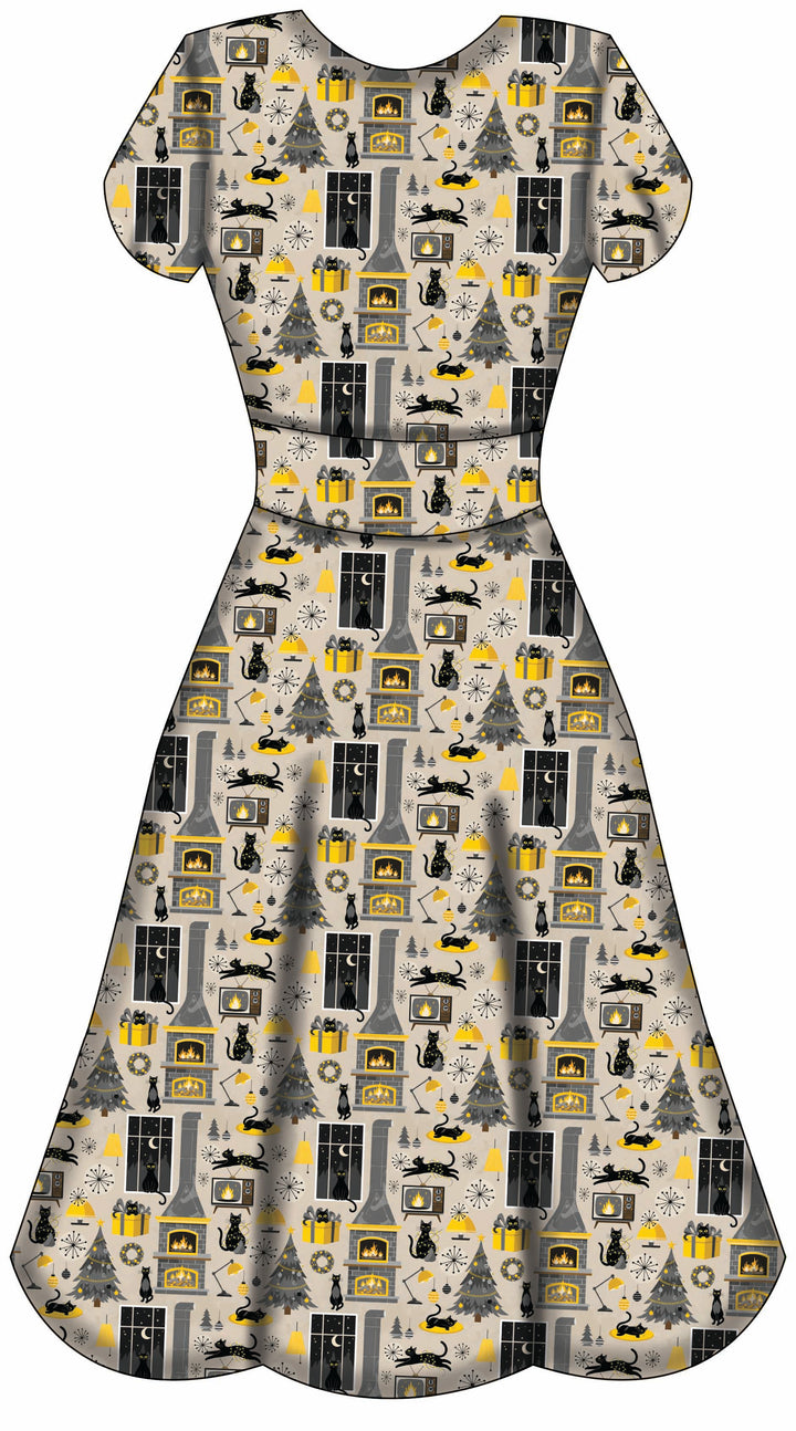 Mimi Swing Dress - Retro Cats Christmas - Preorder for dispatch 28th of October