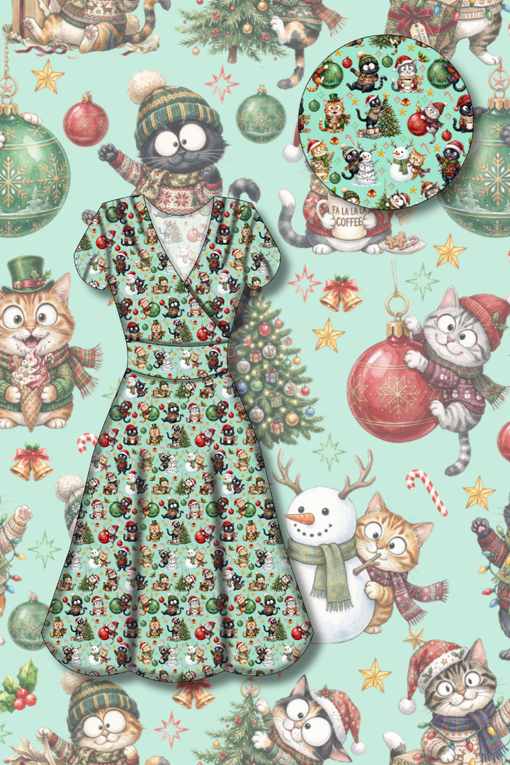 PREORDER - Mimi Swing Dress - Festive Felines - Estimated dispatch date 29th of October