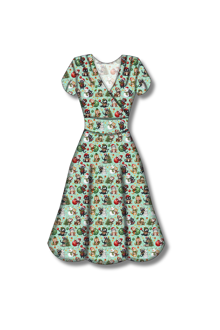 PREORDER - Mimi Swing Dress - Festive Felines - Estimated dispatch date 29th of October