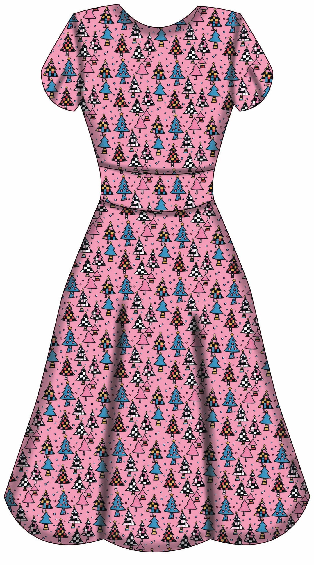 Mimi Swing Dress - Retro Christmas Trees - Preorder for dispatch 28th of October
