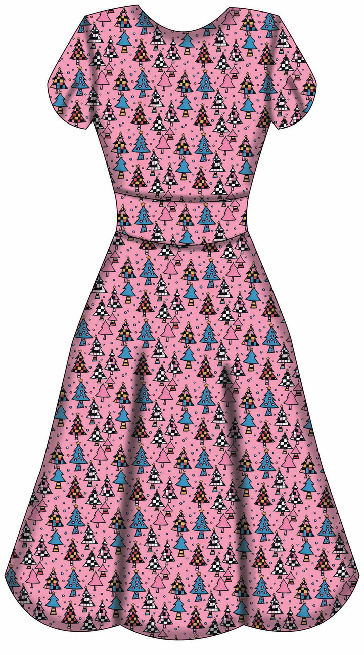 Mimi Swing Dress - Retro Christmas Trees - Preorder for dispatch 28th of October