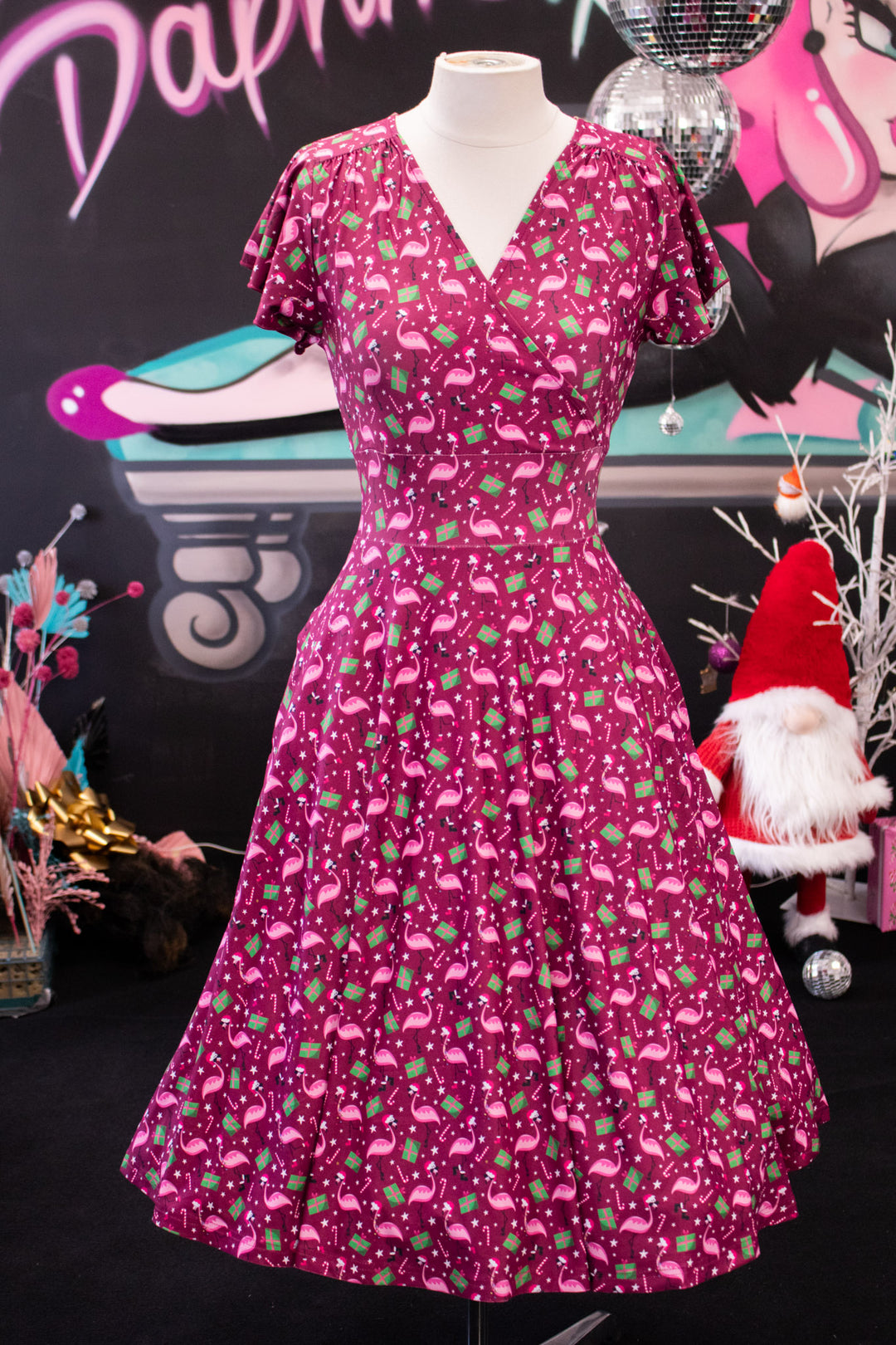 PREORDER - Mimi Swing Dress - Flamingo Christmas - Preorder for dispatch 10th of December