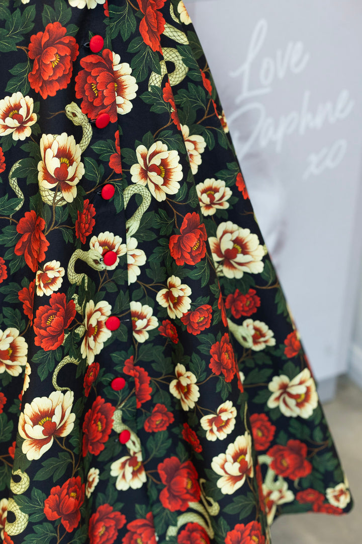 PREORDER - Mollie Black Snake & Rose Shirt Dress - Expected dispatch 8th of July