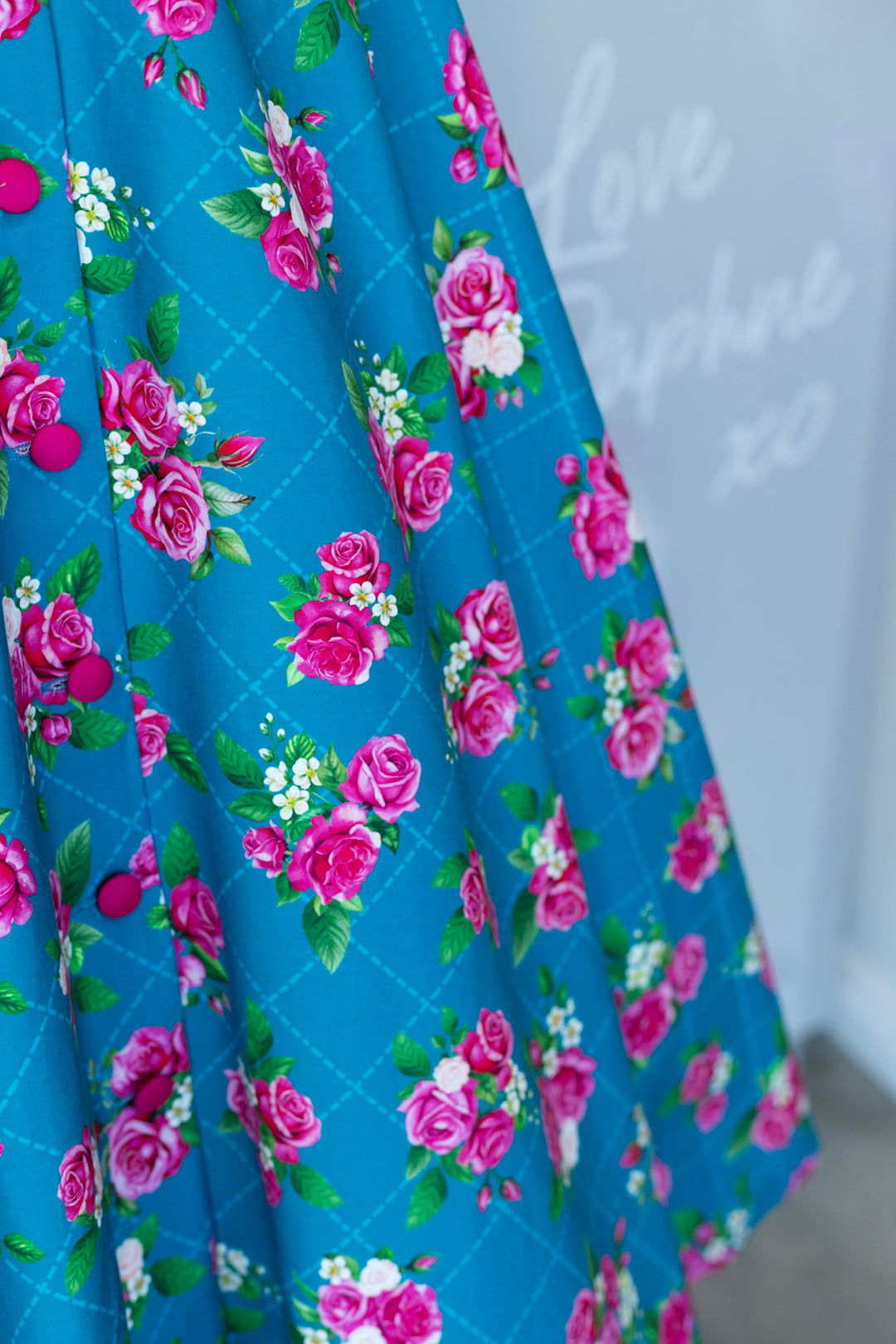 Mollie Blue & Pink Rose Shirt Dress