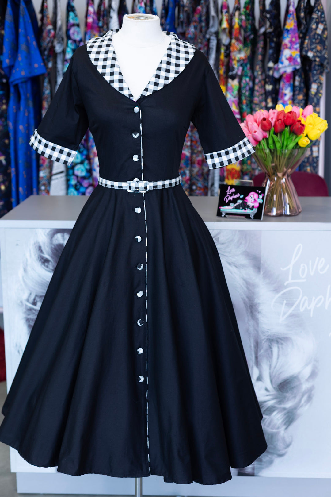 Mollie Classic Black Gingham Shirt Dress