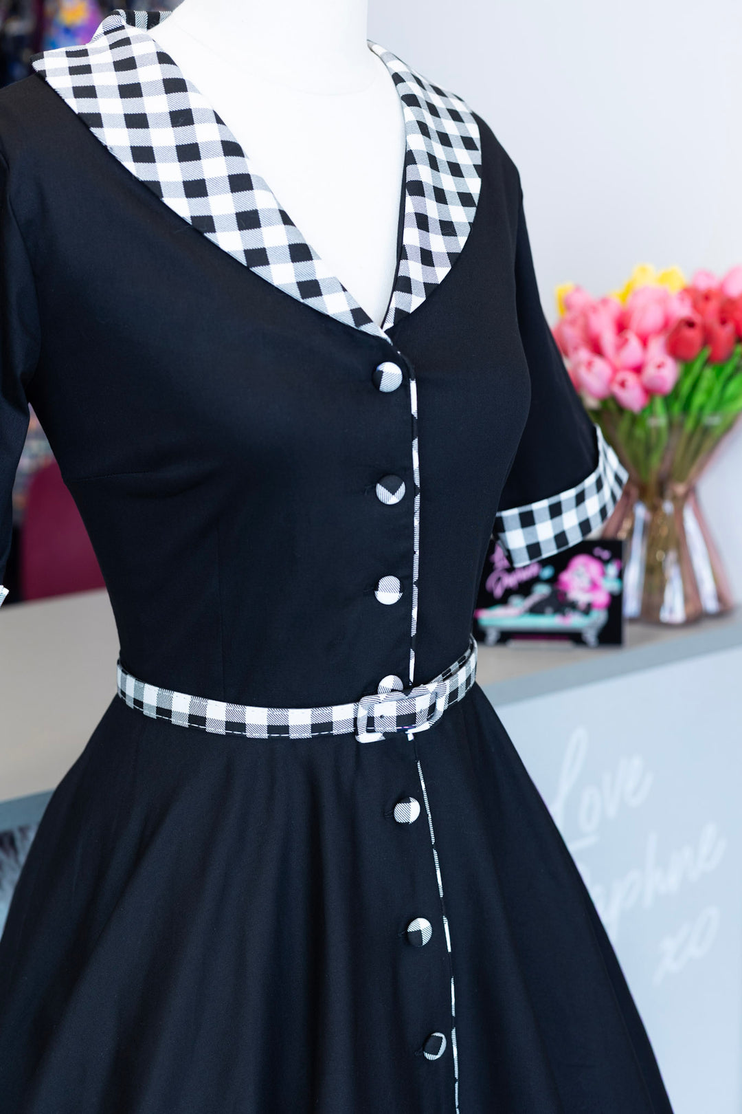 Mollie Classic Black Gingham Shirt Dress