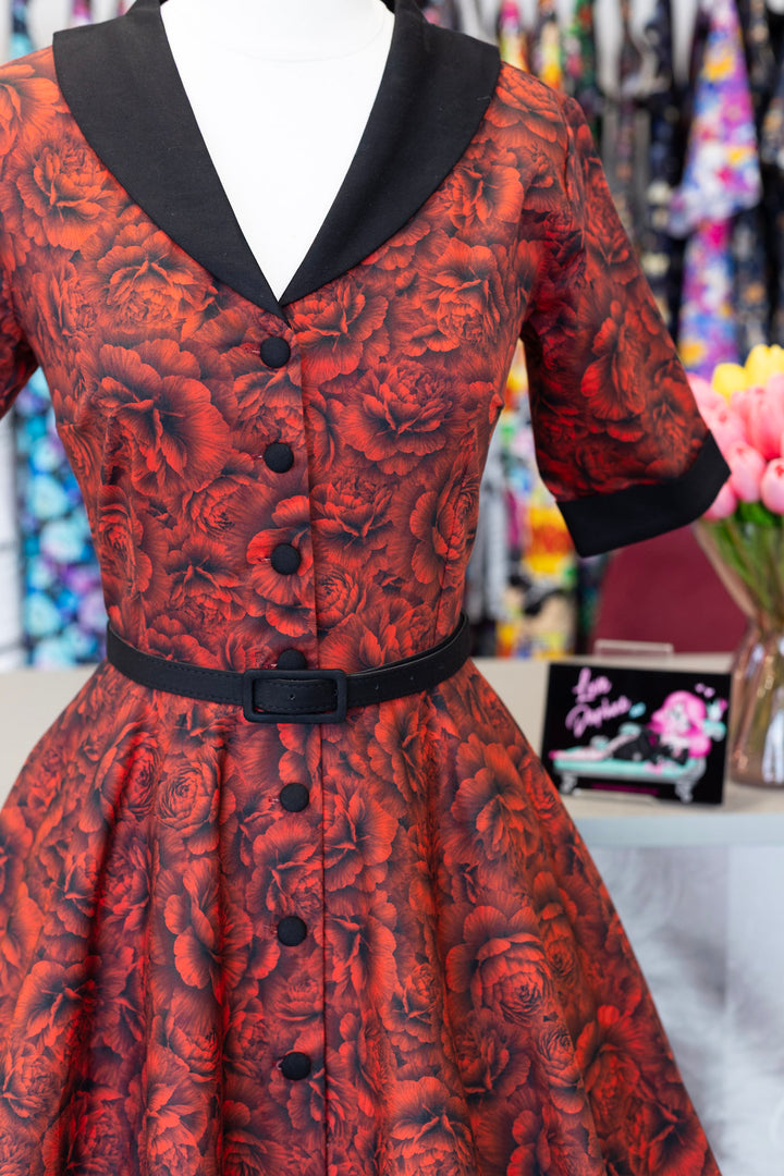 Mollie Gothic Red Peony Shirt Dress