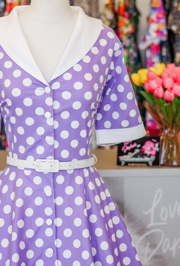 Mollie Lilac Polka Shirt Dress