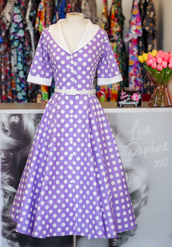 Mollie Lilac Polka Shirt Dress