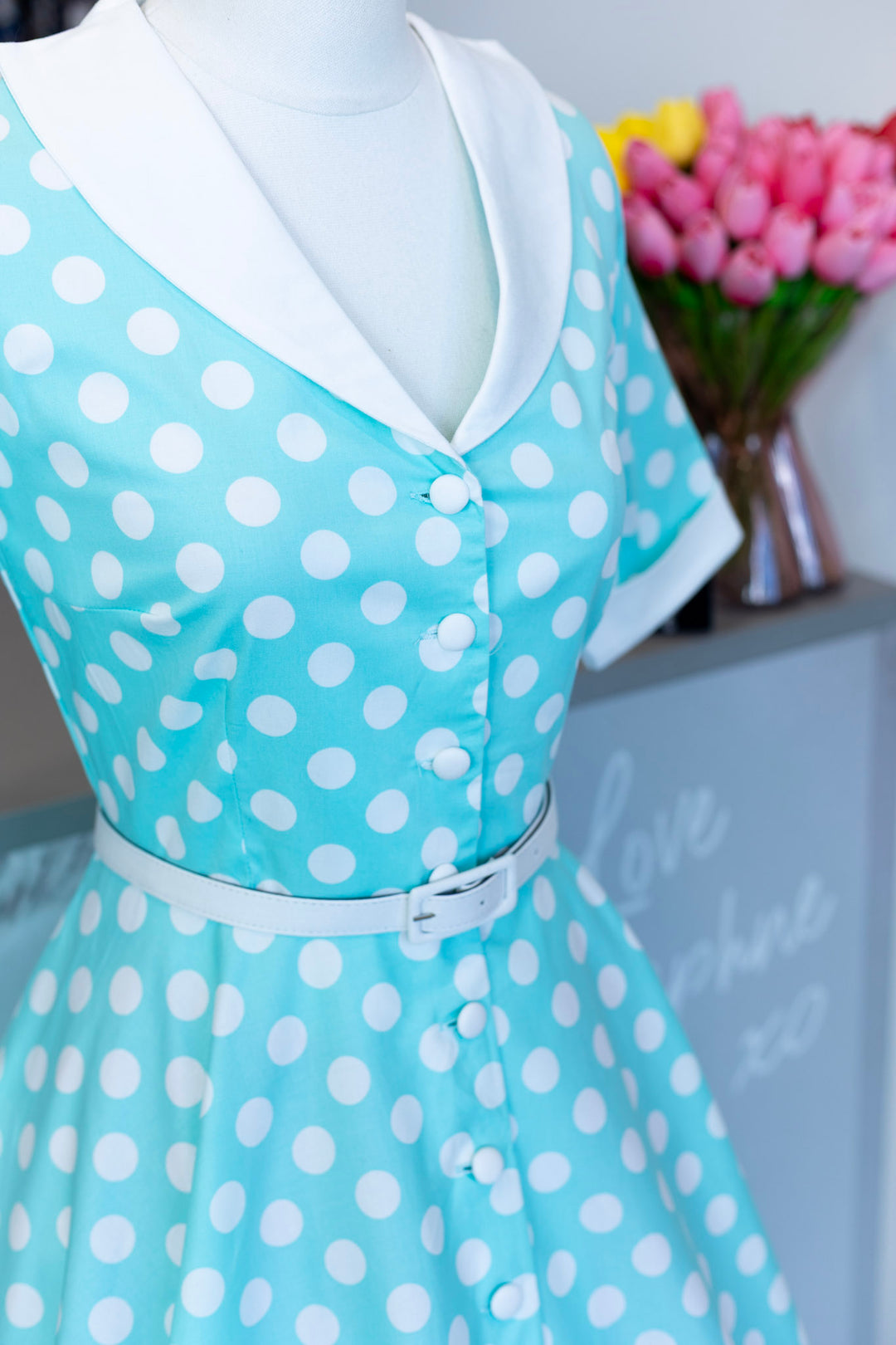 PREORDER - Mollie Mint Green Polka Dot Shirt Dress - Expected dispatch 24th of June