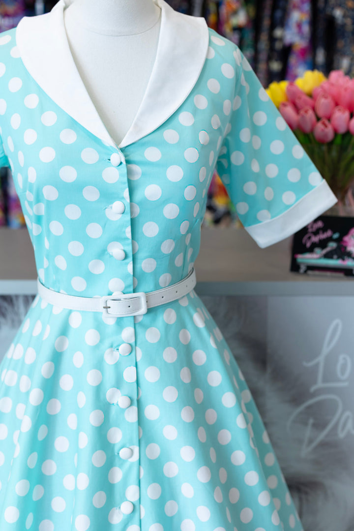 PREORDER - Mollie Mint Green Polka Dot Shirt Dress - Expected dispatch 24th of June
