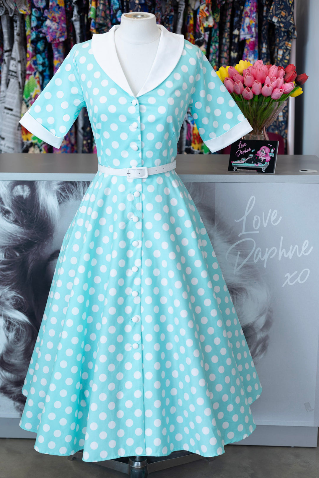 PREORDER - Mollie Mint Green Polka Dot Shirt Dress - Expected dispatch 24th of June