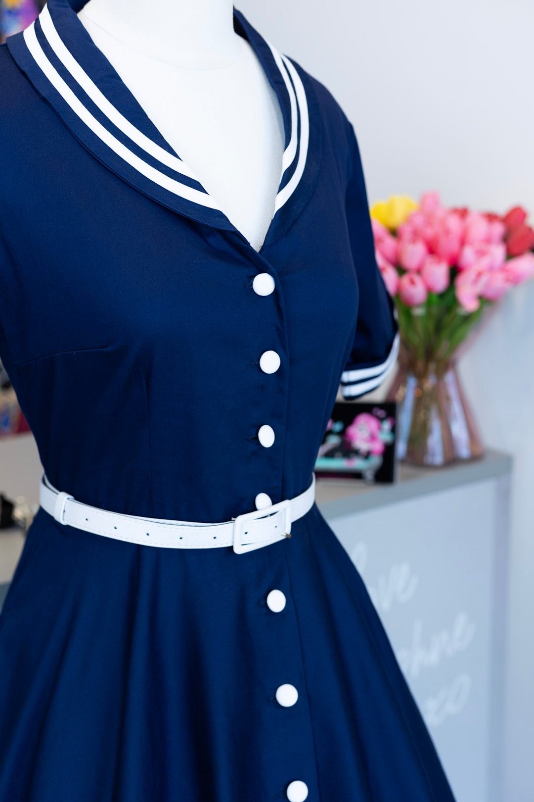 Mollie Navy Nautical Shirt Dress