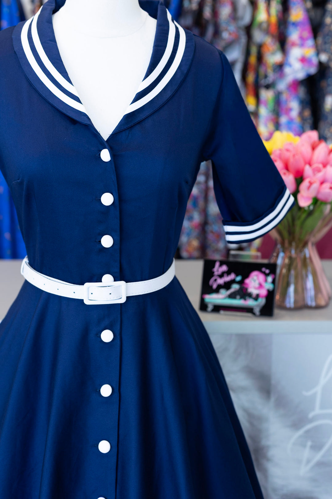 Mollie Navy Nautical Shirt Dress