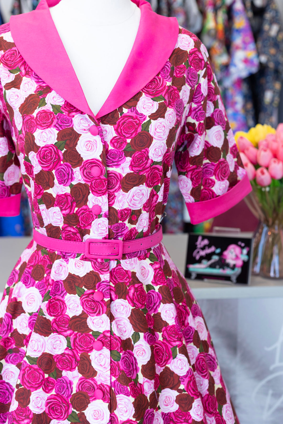 Mollie Pink Rose Garden Shirt Dress