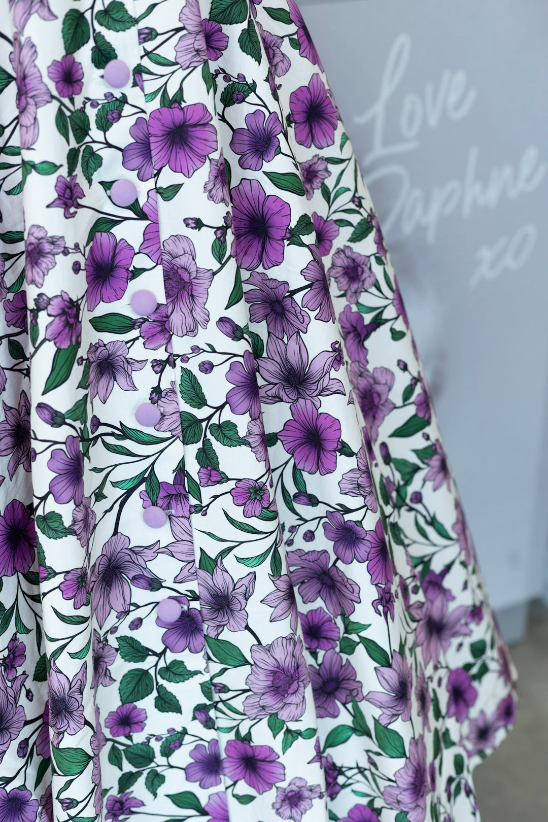 PREORDER - Mollie White Purple Anemone Shirt Dress - Expected dispatch 8th of July