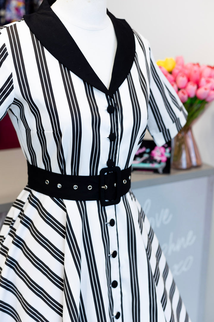 Mollie Triple Black Striped Shirt Dress