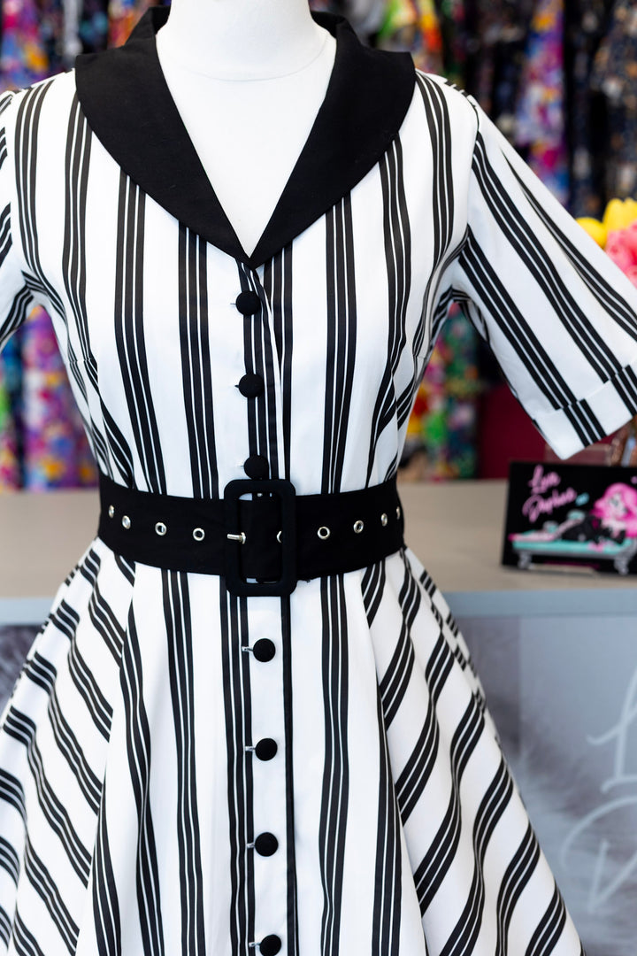 Mollie Triple Black Striped Shirt Dress