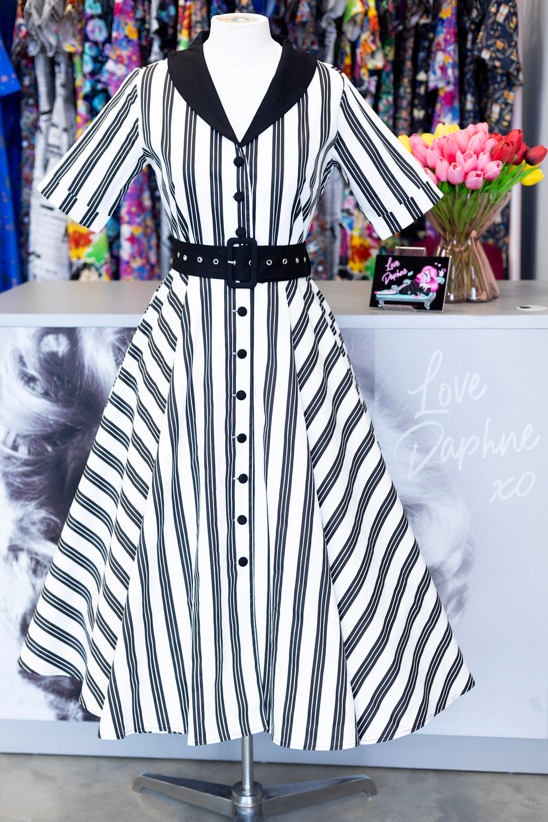 Mollie Triple Black Striped Shirt Dress