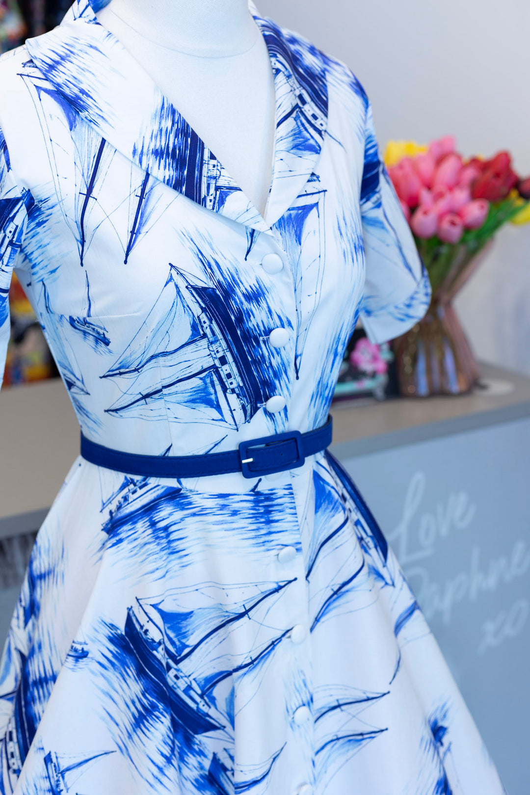 PREORDER - Mollie White Sail Boat Nautical Shirt Dress - Expected dispatch 7th of July