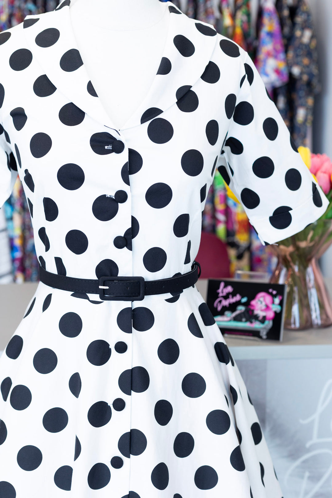 PREORDER - Mollie White and Black Polka Shirt Dress - Expected dispatch 1st of September