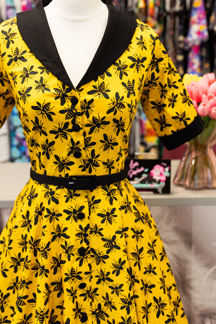 PREORDER - Mollie Yellow Bee Shirt Dress - Expected dispatch 8th of July