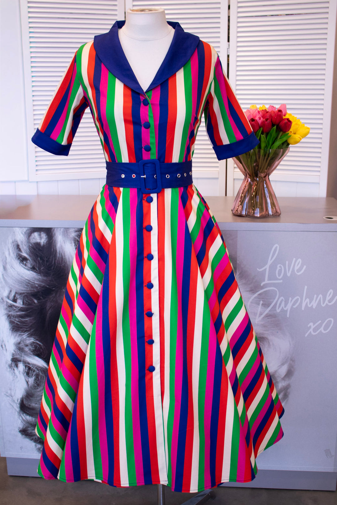 Mollie Navy Blue Rainbow Shirt Dress