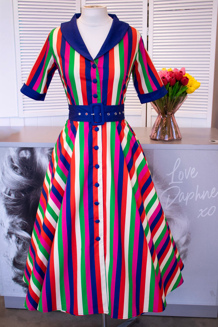 Mollie Navy Blue Rainbow Shirt Dress