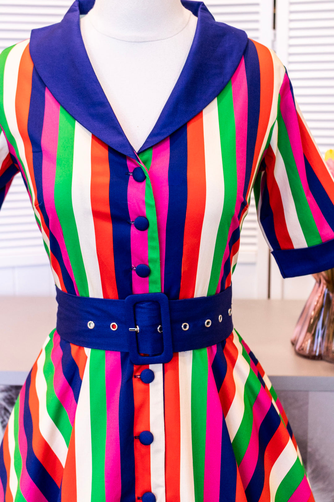 Mollie Navy Blue Rainbow Shirt Dress