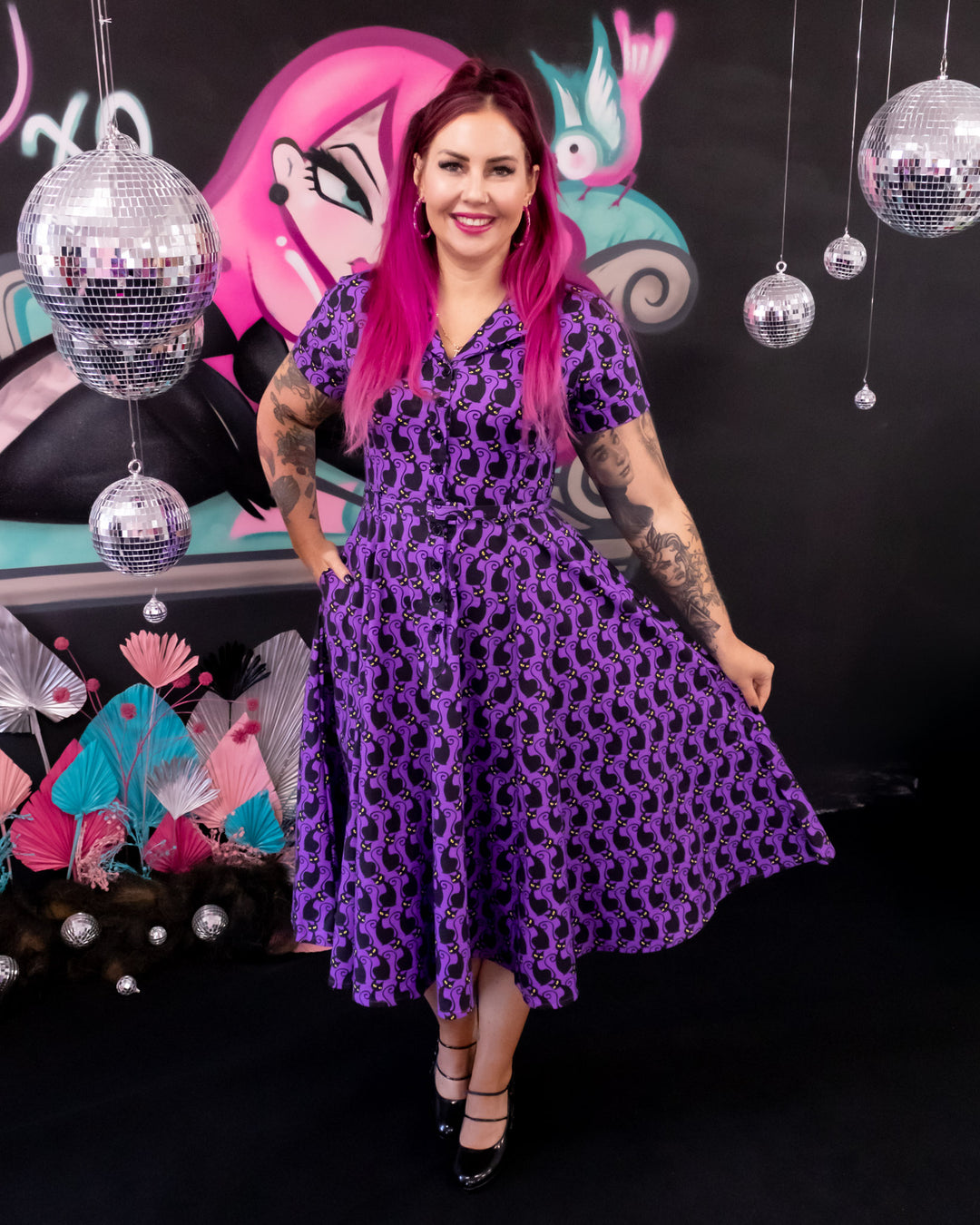 Peggy Swing Dress in Mystic Meow