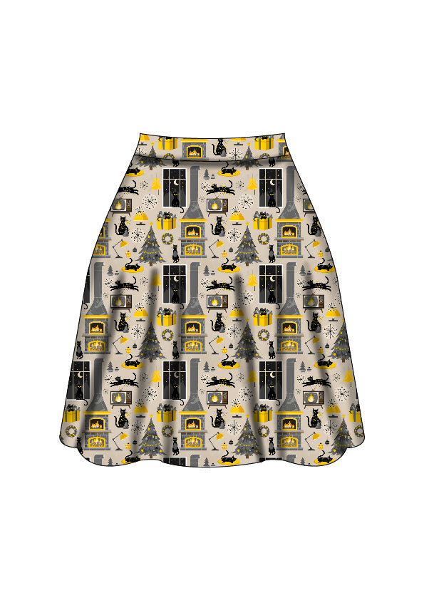 Nellie Skater Skirt - Retro Cats Christmas - Preorder for dispatch 28th of October